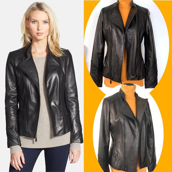 Elie Tahari Jackets & Blazers - Elie Tahari Delphine Black Leather Moto Jacket S